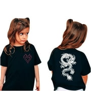 AJTQTH Trendy Summer T-Shirts for Kids Boys Girls Casual Short Sleeve Dragon Pattern Graphic Crew Neck Pullover Tops Loose Fit Cotton Blouse Black 10-12 Years