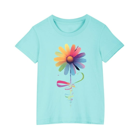 AJTQTH Tshirts for Girls Boys Kids Summer Cute Cotton Clothes Outfits Unisex Colorful Sunflower Print Tees Short Sleeve Round Neck Tops Shirts Blouses Blue 5 Years