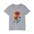 thumbnail image 1 of AJTQTH Tshirts for Girls Boys Summer Short Sleeve Round Neck Tops Kids Unisex Glitter Sunflower Print Tees Shirts Blouses Cotton Summer Clothes Outfits Gray 5 Years, 1 of 5