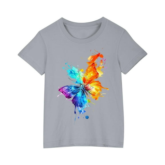 AJTQTH Tshirts for Kids Boys Girls Cute Butterfly Graphic Tees Short-Sleeved Tops Round Neck Shirts Blouses Summer Cotton Loose Fit Comfy Lightweight Outfits Clothes Gray 4 Years