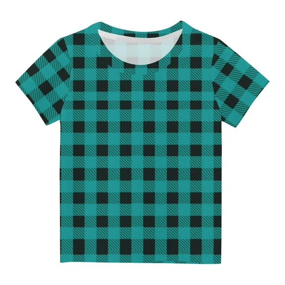 AJTQTH Tshirts for Kids Plaid Pattern Cute Tshirts Tees Shirts Blouses Short Sleeve Crewneck Tops Summer Unisex Casual Lightweight Relaxed Fit Clothes Outfits Light Blue 5-6 Years