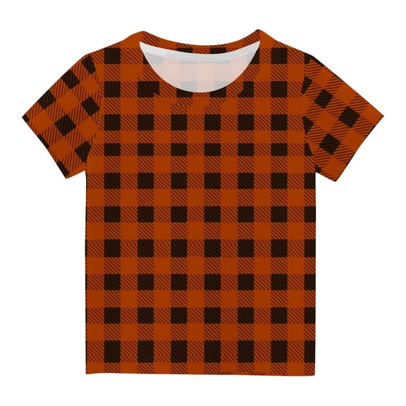 AJTQTH Tshirts for Kids Summer Lightweight Comfy Clothes Outfits Girls Boys Cute Plaid Pattern Short Sleeve Crewneck Tshirts Tees Shirts Blouses Tops Orange 13-14 Years