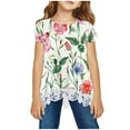 thumbnail image 1 of AJTQTH Tshirts for Girls Stylish Floral Print Short Sleeve Tees Cute Lace Patchwork Round Neck Blouses Summer Tops Multicolor#01 3 Years, 1 of 4