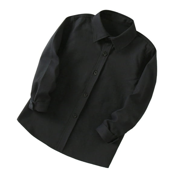 AJTQTH Uniform Shirts for Boys from Toddler to Teens Classic Collar Long-Sleeved Roll-Cuff Formal Blouses Solid Color Cotton Clothes Comfy Outfits for School Black 2-3 Years