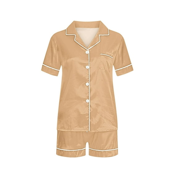 AJTQTH Unsex Summer 2PC Pajamas Set for Kids Unisex Breathable Short-Sleeved Turndown Collar Tops Shirts Blouse with Pocket Comfort-Waisted Shorts Casual Sleepwear Gold 6 Years