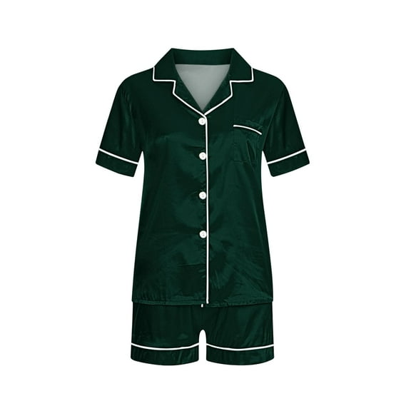 AJTQTH Unsex Summer 2PC Pajamas Set for Kids Unisex Breathable Short-Sleeved Turndown Collar Tops Shirts Blouse with Pocket Comfort-Waisted Shorts Casual Sleepwear Green 6 Years