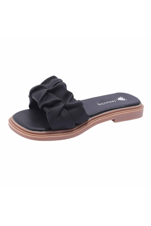 Water Slides for Kids Girls Teens Stylish Ruffles Straps Low Heel Thick Soled Platforms Sandals Summer Beach Casual Walking Sandals Black 4Years