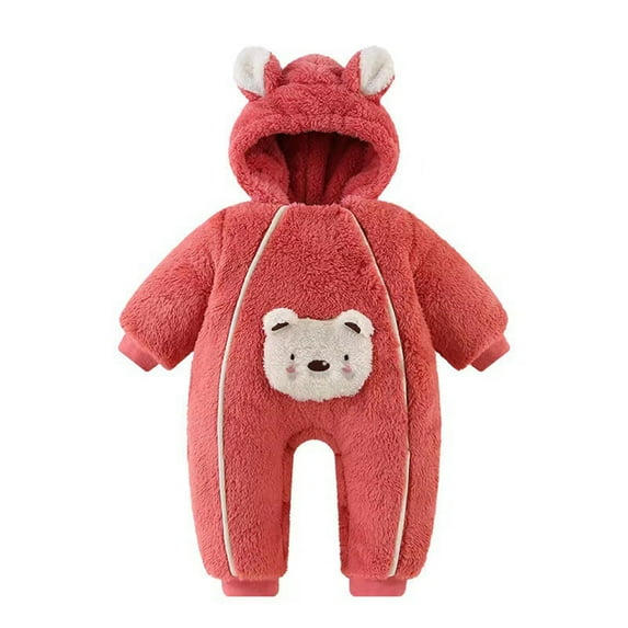 AJTQTH Winter Rompers for Kids Cute Cartoon Jumpsuit Long-Sleeved Hooded Cotton Fleece Warm Playsuit Double Zippers Thick Onsie for Toddler Baby Watermelon Red 6M