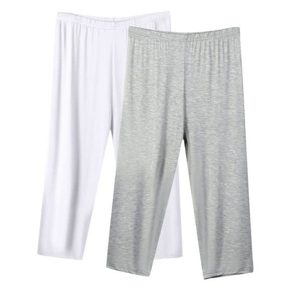 AJTQTH Women 2-Pack Capris Stylish Solid Oversized Home Sport Capri Pants Thin Casual Capri Trousers Casual Elastic Waist Straight-Leg Pants Gray XXXL