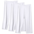 thumbnail image 1 of AJTQTH Women 3-Pack Capris Solid Yoga Pants Straight-Leg Elastic Waist Oversized Trousers Thin Loose Sport Pants Home Pajama Pants White L, 1 of 2