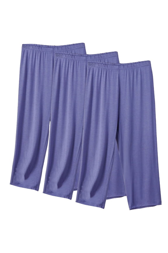 Women Capirs 3-Pack Solid Straight-Leg Loose Yoga Pants Elastic Waist Casual Trousers Thin Lounge Pants Capri Sport Pants Purple XXL