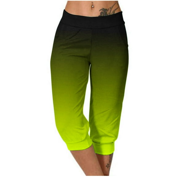 AJTQTH Women Capri Joggers Ombre Color Stylish Sweatpants Drawstring Lightweight Loose Yoga Pants Casual Capris with Pockets Green XXXL