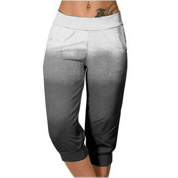 AJTQTH Women Capri Joggers Pants Elastic-Waisted Stylish Gradient Color Stretchy Capri Sweatpants with Pockets Capri Pants Black XXXL