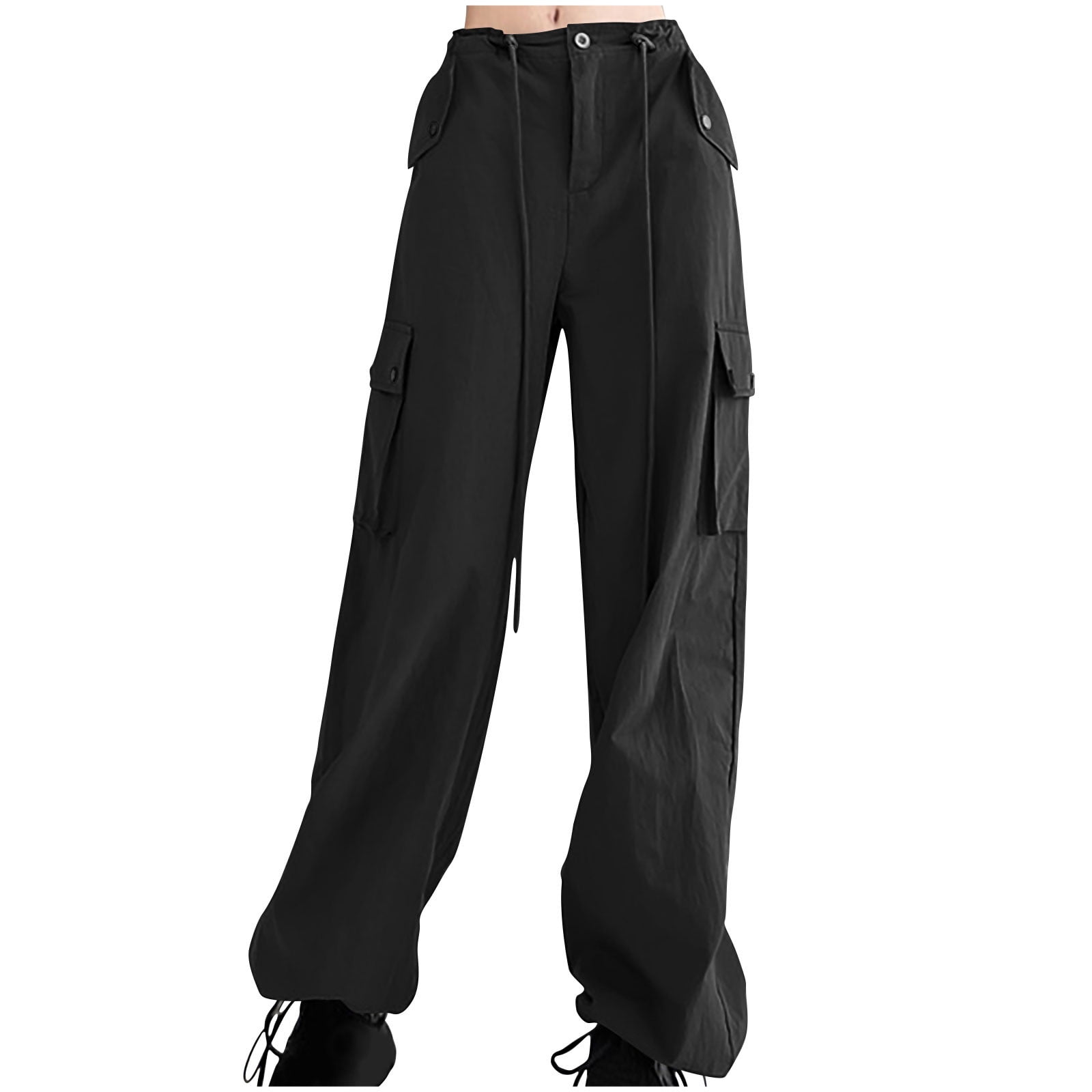 AJTQTH Women Cargo Pants Drawstring Casual Baggy Pants for Ladies Solid
