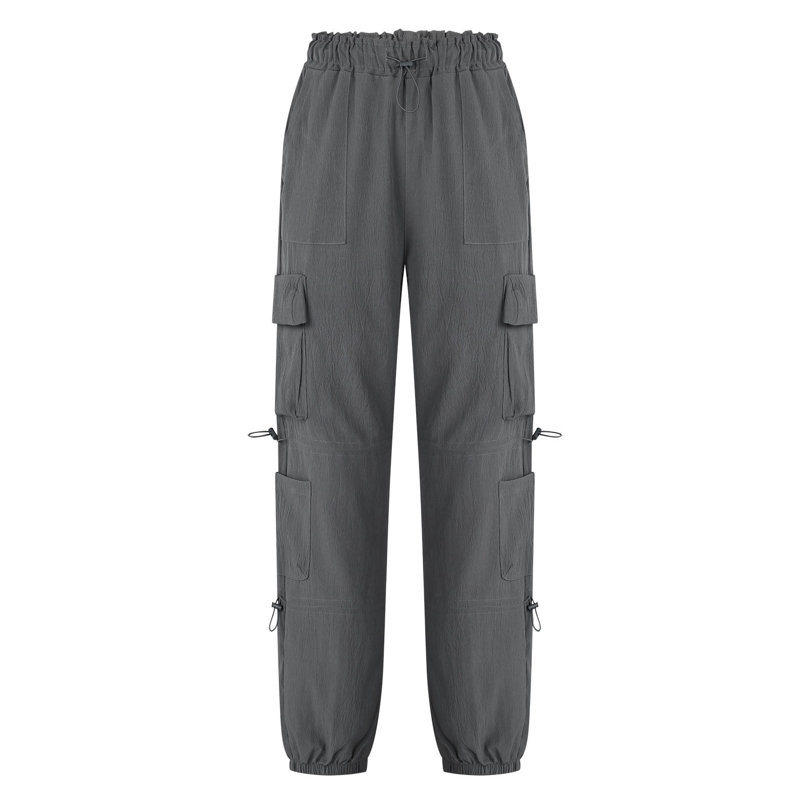 AJTQTH Women Cargo Pants Stylish Solid Baggy Pants Elastic-Waisted Casual Sweatpants Straight-Leg Loose Joggers Gray L