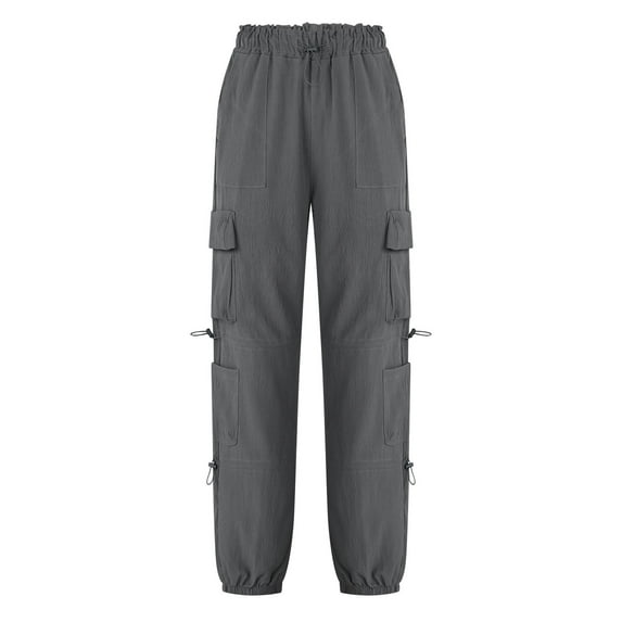 AJTQTH Women Cargo Pants Stylish Solid Baggy Pants Elastic-Waisted Casual Sweatpants Straight-Leg Loose Joggers Gray L
