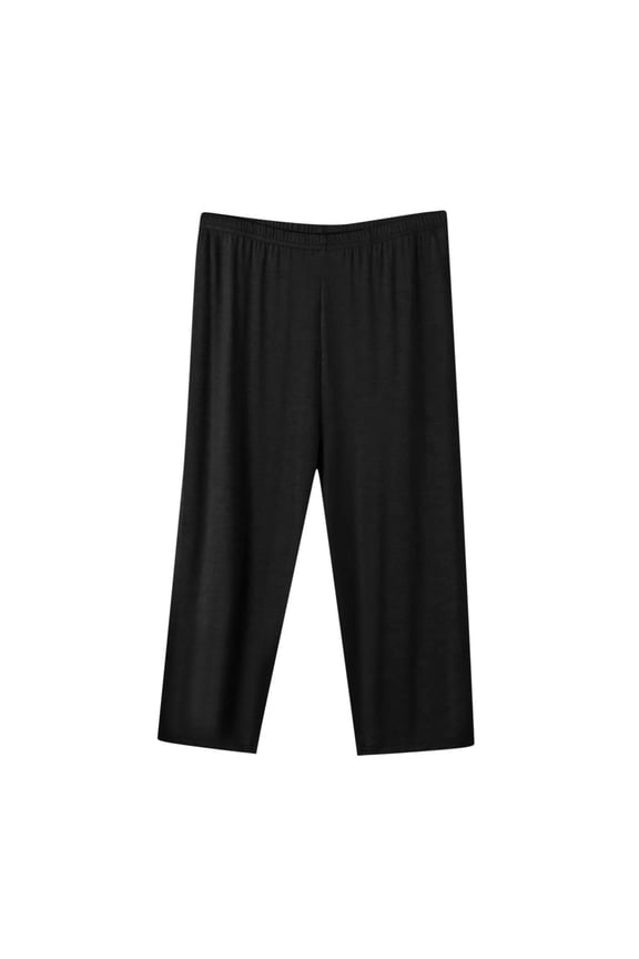 Women Casual Sleep Pants Modal Soft Stylish Solid Color Capri Pants Loose Oversized Elastic-Waisted Straight-Leg Trousers Black 1