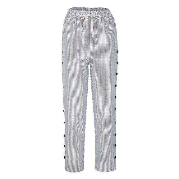 AJTQTH Women Cotton Linen Pants with Pockets Stylish Striped Casual Pants Wide-Leg Loose Trousers Strethcy Plus Size Pants White XXL