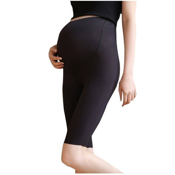 AJTQTH Women Maternity Leggings Stylish Solid Color High-Waisted Belly Protection Thin Breathable Stretchy Short Yoga Pants Soft Pregnancy Clothes Black XL