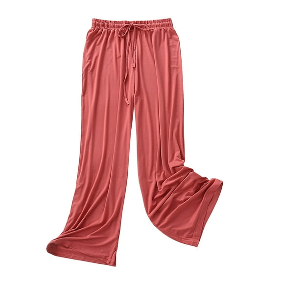 AJTQTH Women Pajama Pants Elastic-Waisted Modal Comfy Trousers Solid Breathable Lightweight Thin Soft Pants Sleep Pants Home Pants Watermelon Red XL
