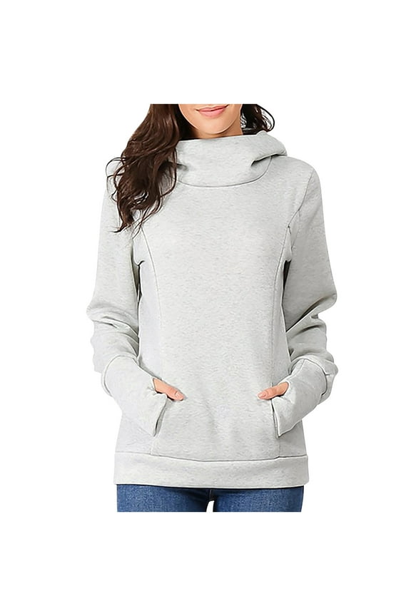 Women Plus Size Maternity Hoodies Solid Color Long-Sleeved Tunic Hooded Sweaters Warm Breathable Pregnancy Clothes for Summer Fall Sport Running Casual Gray S