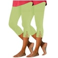 thumbnail image 1 of AJTQTH Women Skinny Leggings Capris Knitting Hollowed Summer Casual Tights Solid Elastic Waist Capri Pants with Pockets Yoga Pants Green S, 1 of 9
