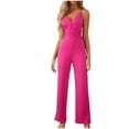 thumbnail image 1 of AJTQTH Women Stylish Jumpsuit Spaghetti Straps Deep V-Neck Backless Romper High-Waisted Slim Fit Bodysuit Solid Straight-Leg Loose Overalls Hot Pink L, 1 of 7