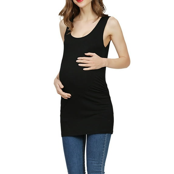 AJTQTH Women Tank Tops Oversized Solid Color Suspenders Sleeveless Tees U-Neck Casual Maternity Tshirts Tunic Loose Fit Summer Lightweight Long Blouses Black XL