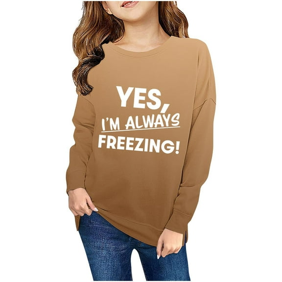 AJTQTH Yes, I'm Always Freezing! Funny Letters Print Kids Ombre T-Shirts Casual Tie Dye Gradient Color Print Long Sleeve Crewneck Pullover Sweatshirt Tops Gold 1-2 Years