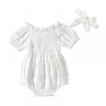 thumbnail image 1 of AJZIOJIRO 0-24M Infant Newborn Baby Girls Jumpsuits Onepiece Bodysuit+Headband Short Sleeve Fashion Solid Color Infant Clothing, 1 of 5