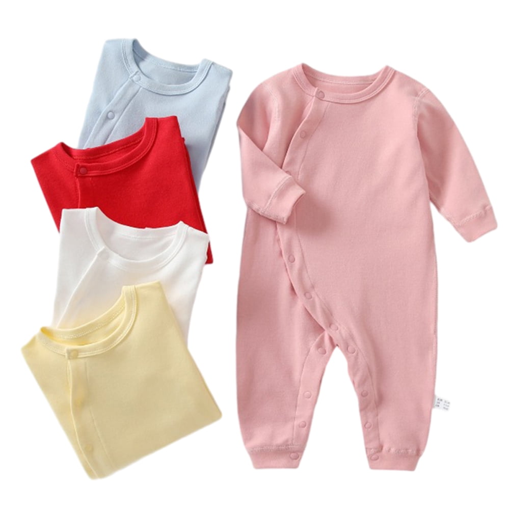 AJZIOJIRO 0-24M Unisex Baby Organic Cotton Coveralls Classic Solid Color Button Footed Pajamas for Infant Boys Girls
