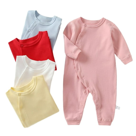 AJZIOJIRO 0-24M Unisex Baby Organic Cotton Coveralls Classic Solid Color Button Footed Pajamas for Infant Boys Girls
