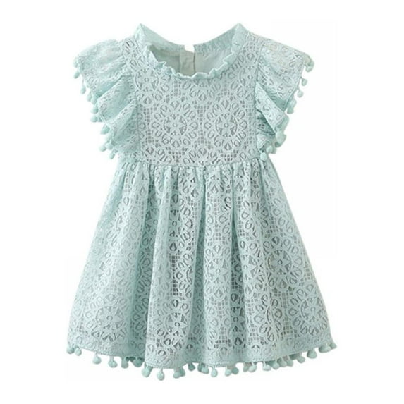 AJZIOJIRO 1-6Y Children Toddler Girls Princess Dresses Clothing Summer Lace Princess Kids Dresses For Girls Pompom Dress