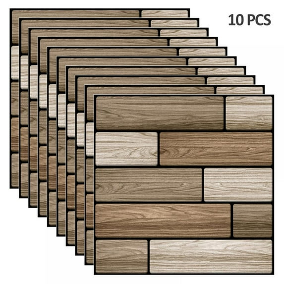 AJZIOJIRO 10Pcs PVC Tile Sticker 3D Room Wall Stickers Peel And Stick Splash-proof Imitation Wood Wall Panels DIY Wallpaper Brick