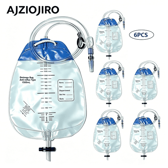 AJZIOJIRO 1500ml Anti-Reflux Liquid Collection Bags 6 Pack, Leakproof Portable Storage Pouches With Extension Tubes For Unisex Daily Household Use