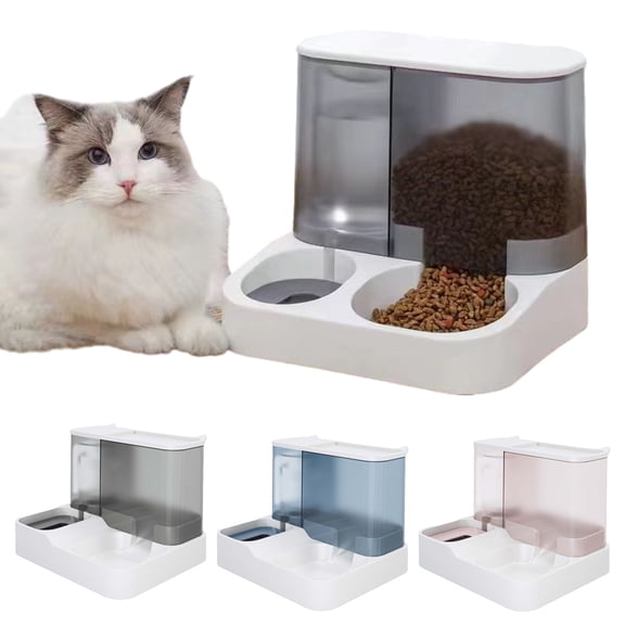 AJZIOJIRO 2 In1 Cat Feeder Pet Water and Food Bowl Set with Automatic Gravity Water Dispenser Large Capacity Pet Dry Food Dispenser for Large to Small Pets