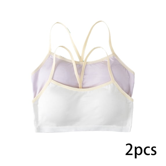 AJZIOJIRO 2 Pairs Kids Girls Seamless Stretch Bra Ultra Comfort Soft, Invisible Dig-Free Teen Bras with Removable Padding