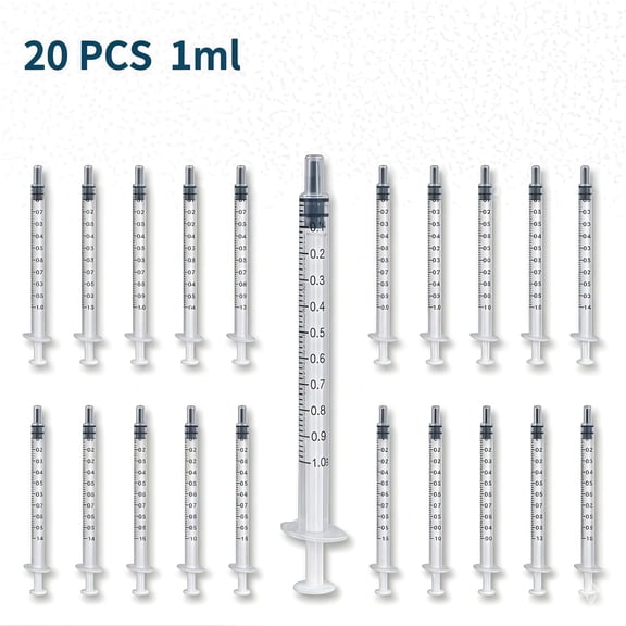 AJZIOJIRO 20 Pack 1ml Disposable Plastic Measuring Syringes for Lab Experiment, Pet Feeding, Oil & Glue Dispensing Tools