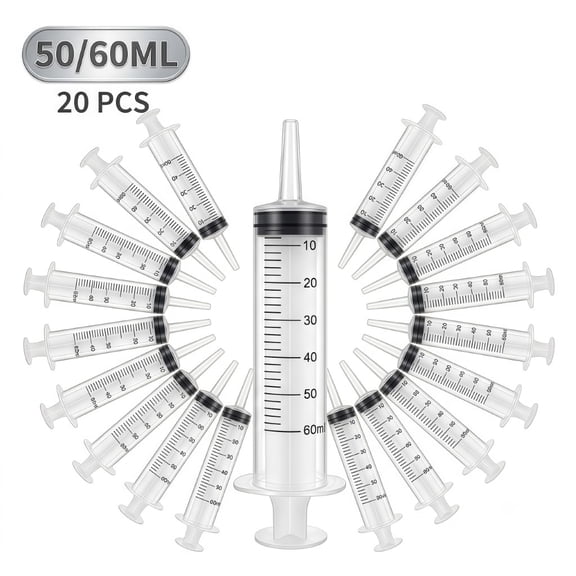 AJZIOJIRO 20Pack Needle-Free 60ml Plastic Graduated Syringes for Epoxy Resin Making, DIY Hobby Crafts, Animal Feeding & Grease Filling
