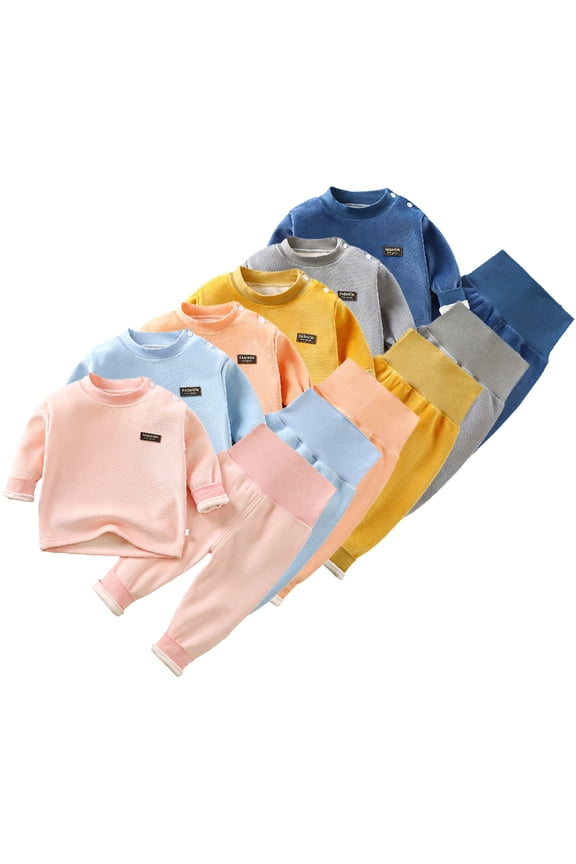 2PCS Infant Baby Thermal Underwear Set for Girls Boys,Toddler Soft Warm Jammies Pjs Long John Sets High-Waisted Cotton Base Layer 4 Months-4 Years