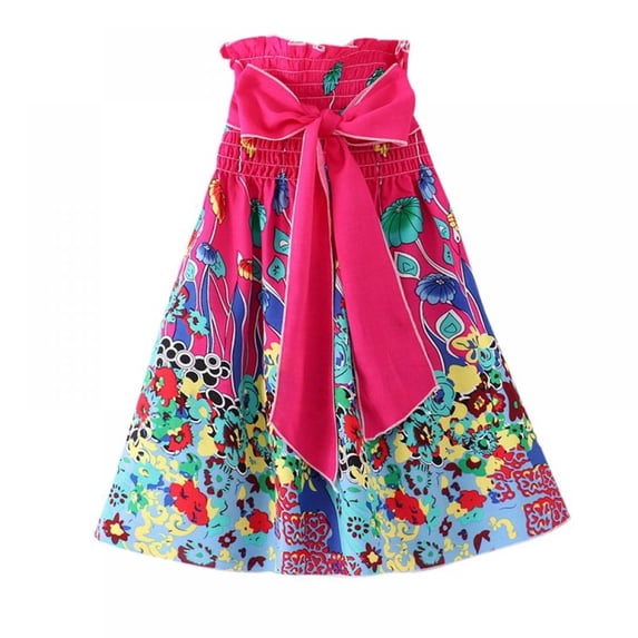 AJZIOJIRO 3-14Y Child Baby Girls Hanging Neck Beach Dress Clothing Floral Print Sleeveless Casual Dresses