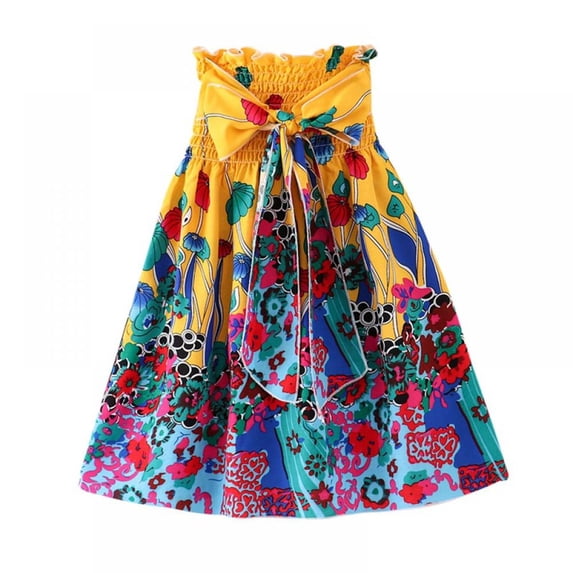 AJZIOJIRO 3-14Y Child Baby Girls Hanging Neck Beach Dress Clothing Floral Print Sleeveless Casual Dresses