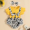 thumbnail image 1 of AJZIOJIRO 3-24M Toddler Girls Ruffles Outfits Fly Sleeve Cartoon Dairy Cow T Shirt+Suspenders Shorts+Headbands, 1 of 5
