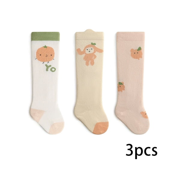 AJZIOJIRO 3 Pairs Baby Girls Knee High Long Socks Toddler Cartoon Cotton Socks for 0-3T Infant Boys Autumn Thigh High Socks