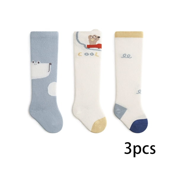 AJZIOJIRO 3 Pairs Baby Girls Knee High Long Socks Toddler Cartoon Cotton Socks for 0-3T Infant Boys Autumn Thigh High Socks