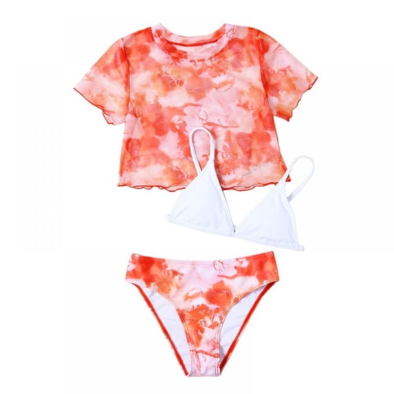 AJZIOJIRO 3 Pieces Rash Guard Swimwear UPF 50+ Floral Short Sleeve Swim with Beach Skirt Set