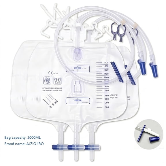 AJZIOJIRO 3Pcs  - Universal Urine Collection Bag For Both Men And Women, 2000ml Capacity, With Anti-Backflow Design, Thick Drainage Tube, Adjustable Clips And Hanging Hook.