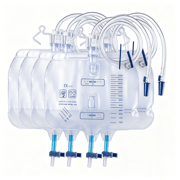 AJZIOJIRO 4Pcs - Universal Collection Bag For Both Men And Women, 2000ml Capacity, With Anti-Backflow Design, Thick Drainage Tube, Adjustable Clips And Hanging Hook.