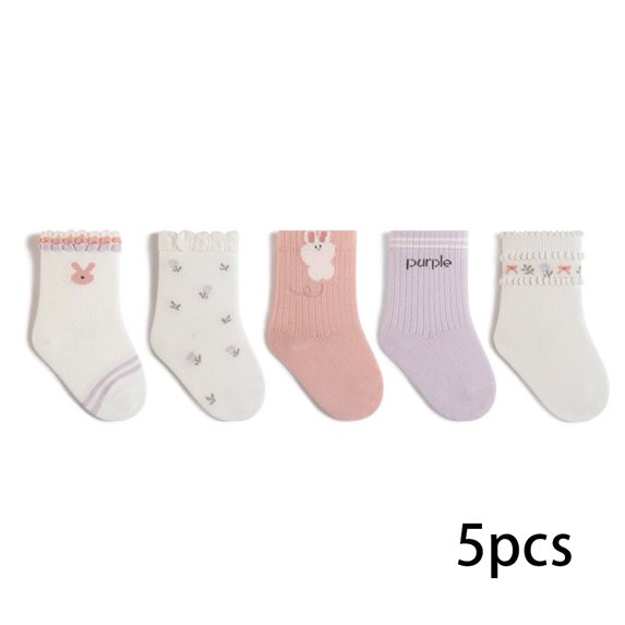 AJZIOJIRO 5 Pairs Baby Girls Knee High Long Socks for 0-8T Toddler Cartoon Cotton Socks Infant Boys Autumn Thigh High Socks