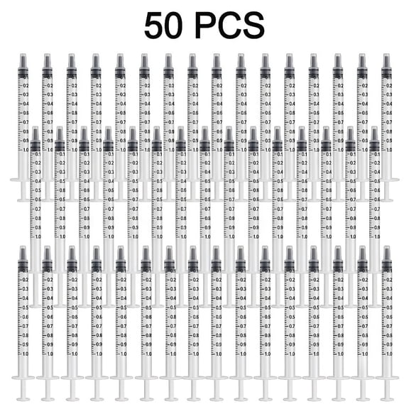 AJZIOJIRO 50 Pack Plastic Syringe 1ml Disposable Plastic Syringes for Laboratory Use, Pet Feed Administration Oil and Craft Glue Dispensing